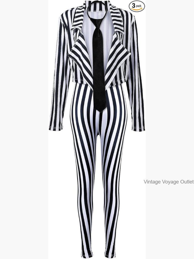 Striped Blazer Pants Suit With Tie, Satin Milk Fiber, Halloween Cosplay Costume